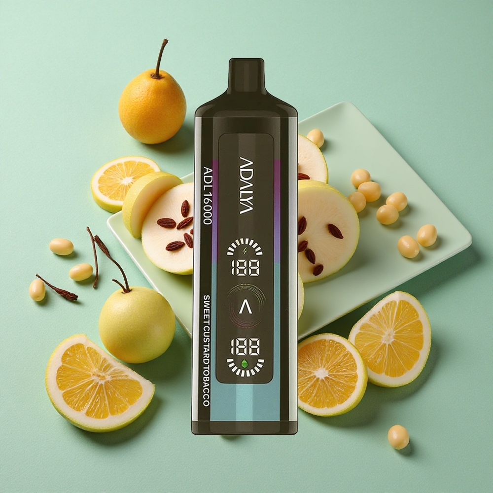 Adalya ADL 16000 PRO Puffs Enkratna E-cigareta z USB-C polnjenjem in Sweet Custard Tobacco (Sladka Kremska Tobaka)