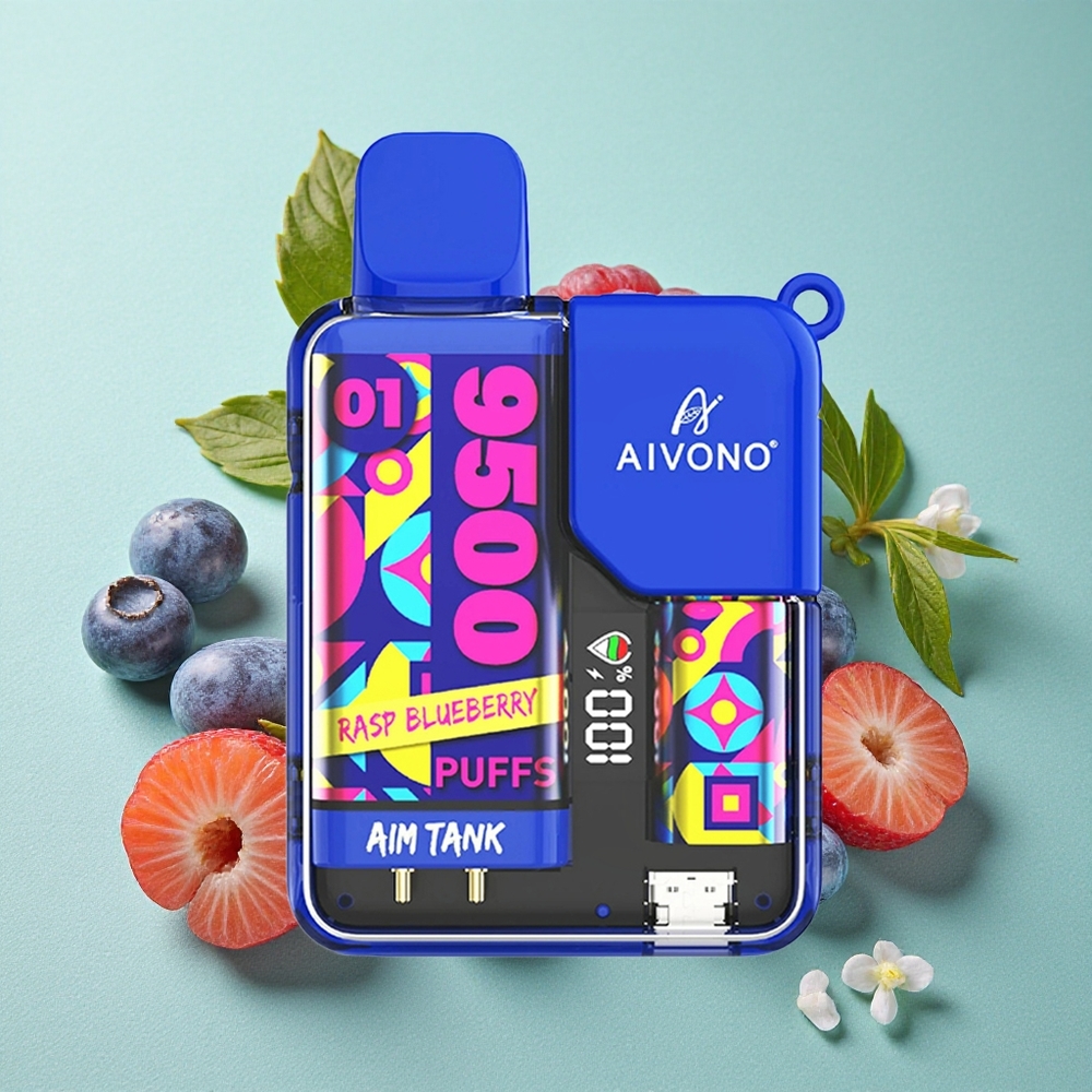 Aivono AIM-TANK 9500 Puffs Malinovo Modra z 18ml E-tekočine in LCD zaslonom