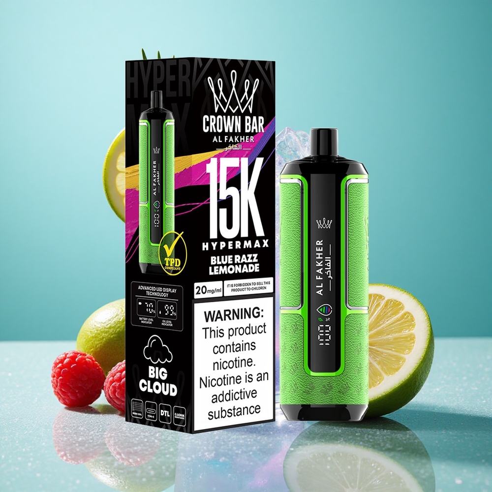 Al Fakher Crown Bar 15K Hypermax Enkratna E-cigareta z 22ml tekočine in modro malino limonado