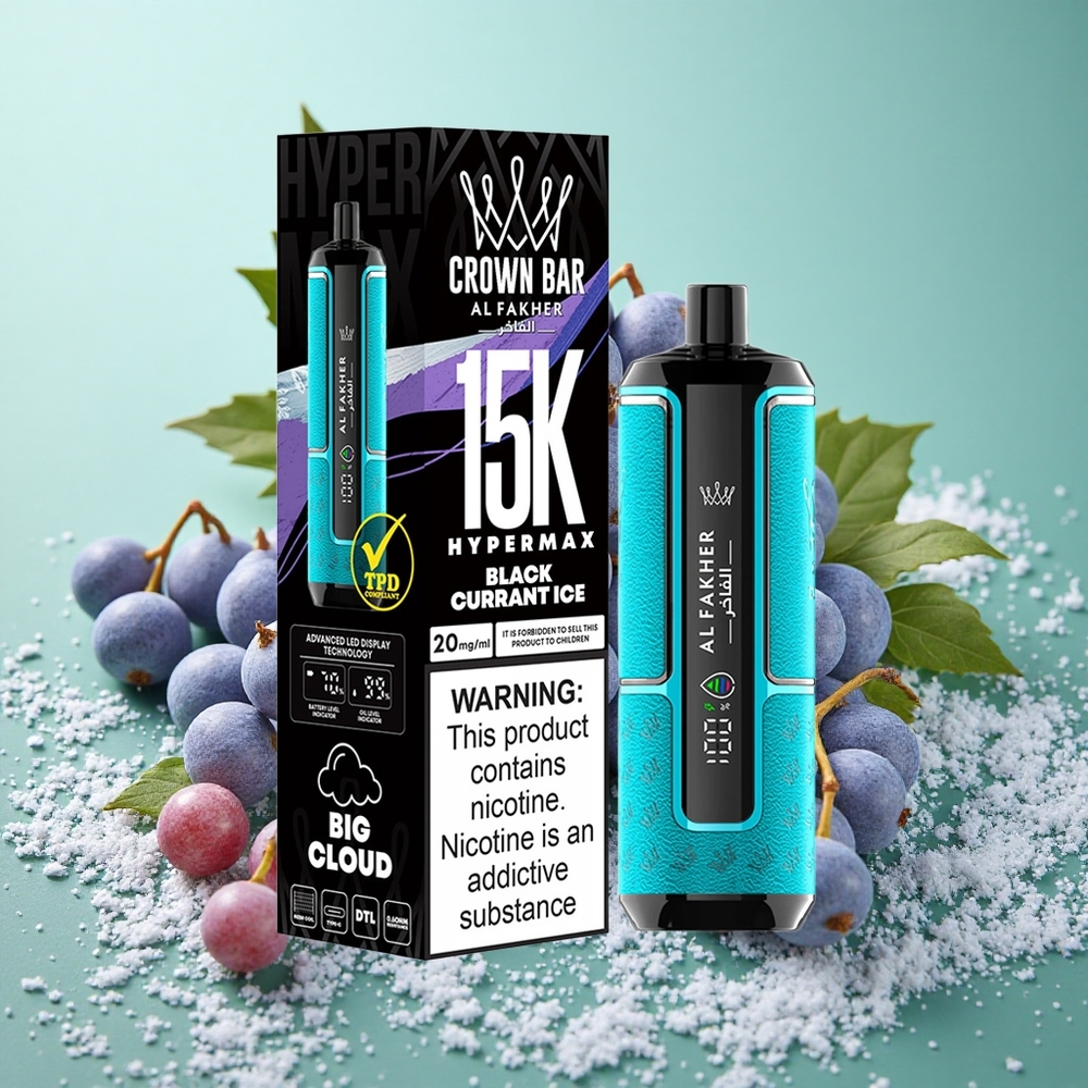 Al Fakher Crown Bar 15K Hypermax Enkratna E-cigareta Črni ribez led 22ml